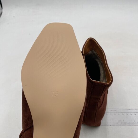 FOWT Women Closed Square Toe Booties Low Chunky Block Heels Side Zipper Brown - Picture 6 of 8